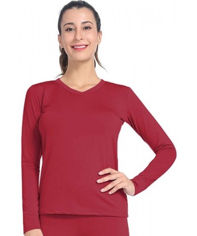 Thermal Tops for Women Fleece Lined Shirt Long Sleeve Base Layer V Neck - V Neck-red - C61939TZDOD $23.72 Thermal Underwear