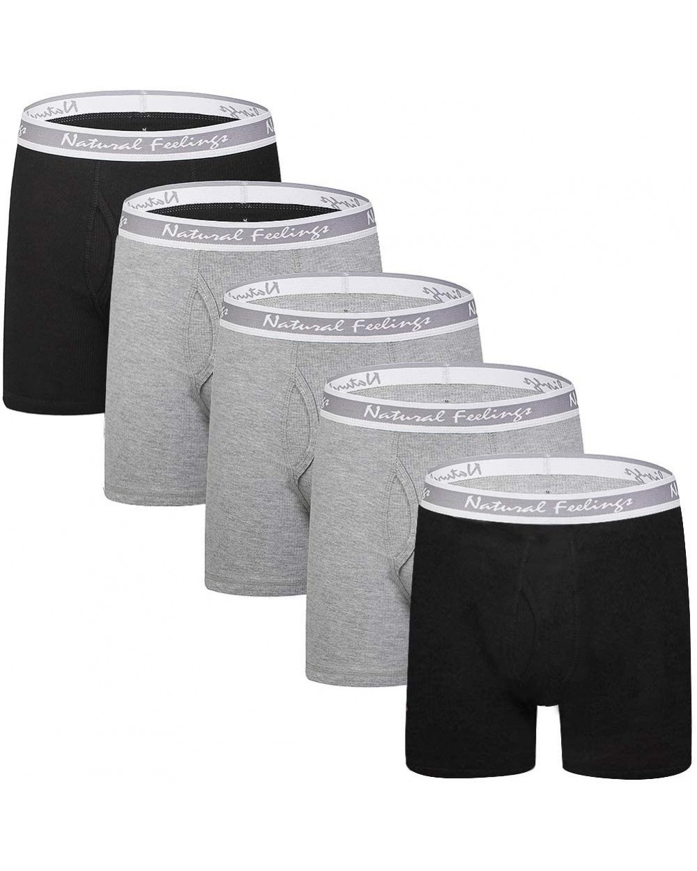 Mens Underwear Boxer Briefs Men Pack of 5 Soft Cotton Open Fly Underwear - E featuring Logo 2 Black-3 Gray Pack of 5 - C518KK...