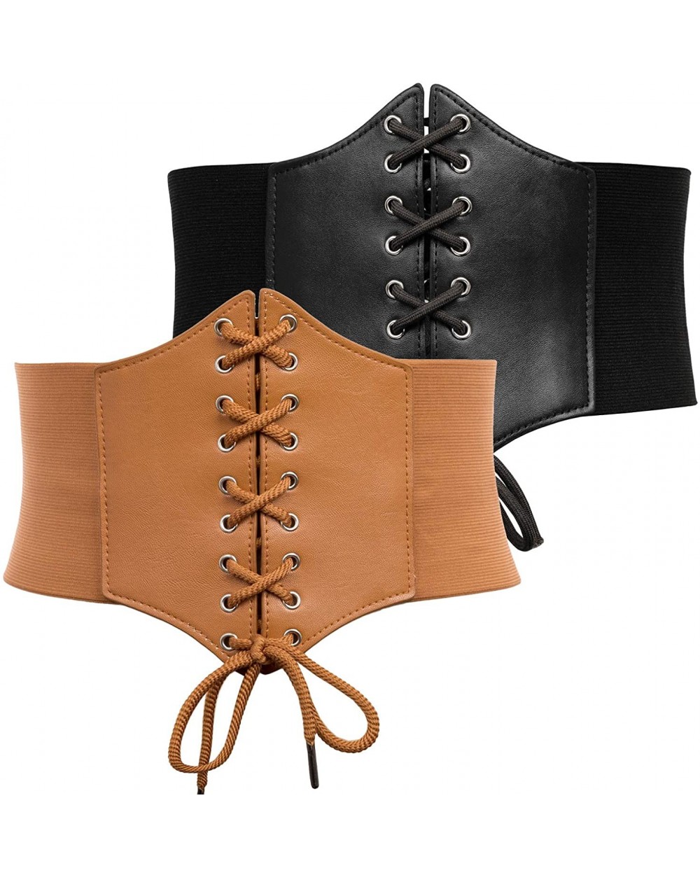 Lace-up Cinch Belt Tied Corset Elastic Waist Belt - Black + Brown - CY18WS0QX75 $24.95 Bustiers & Corsets