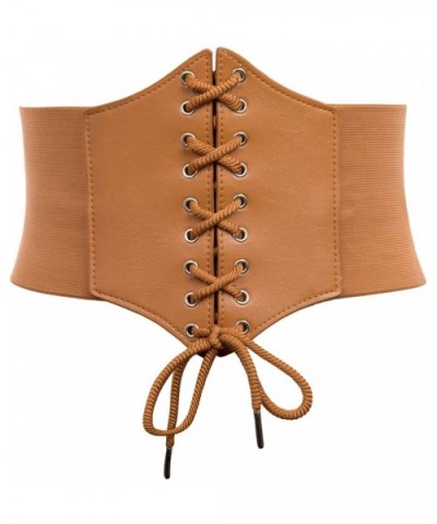 Lace-up Cinch Belt Tied Corset Elastic Waist Belt - Black + Brown - CY18WS0QX75 $24.95 Bustiers & Corsets