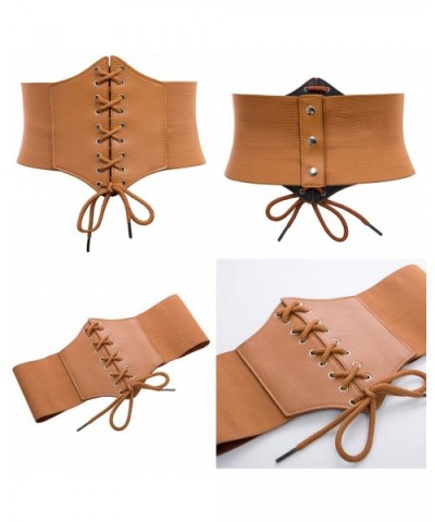 Lace-up Cinch Belt Tied Corset Elastic Waist Belt - Black + Brown - CY18WS0QX75 $24.95 Bustiers & Corsets