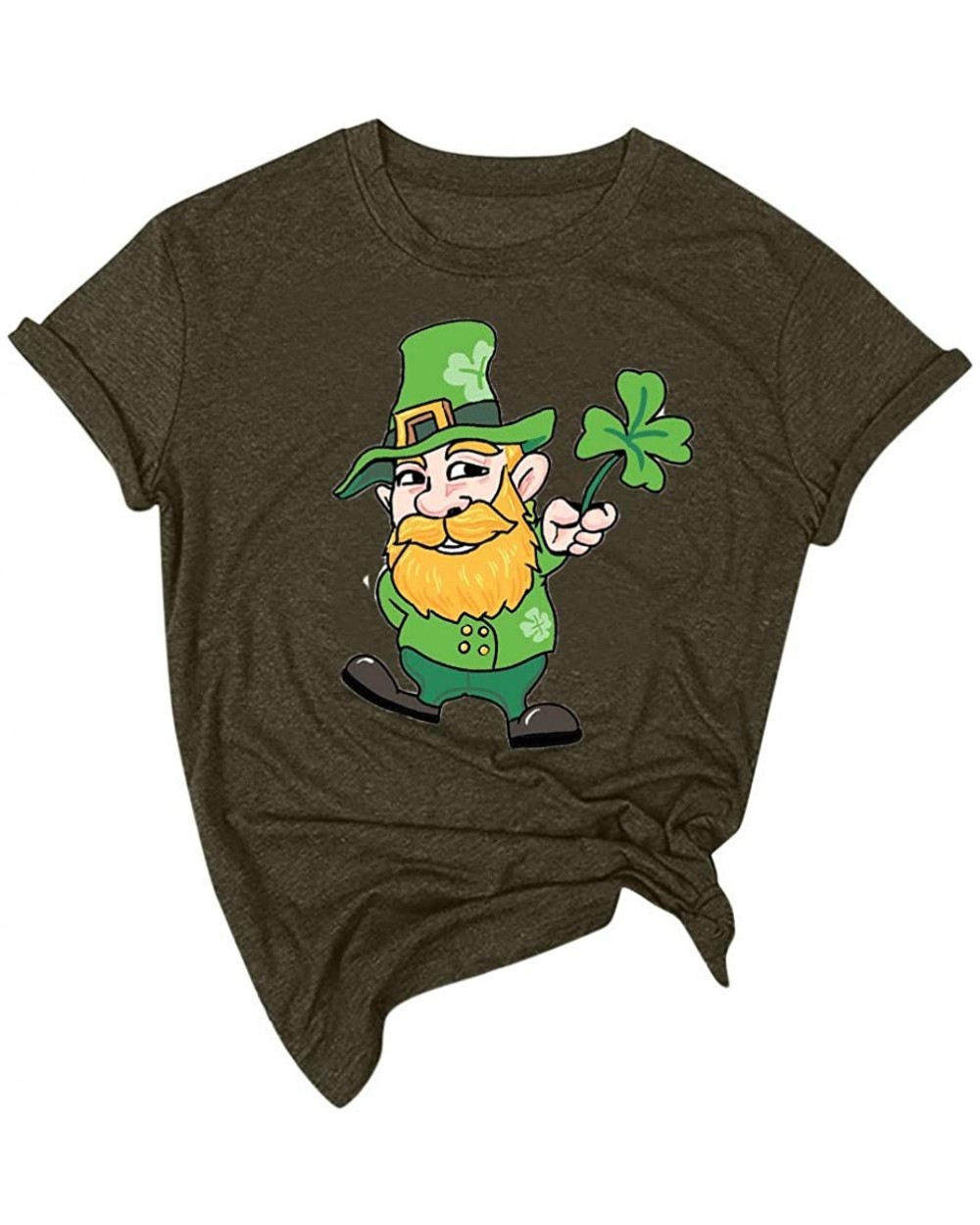 St. Patrick's Day Print Short Sleeve Round Neck Top - H-army Green - CD1953U2I9Y $16.23 Thermal Underwear