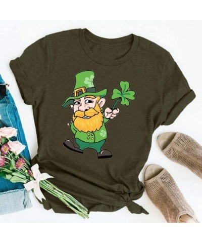 St. Patrick's Day Print Short Sleeve Round Neck Top - H-army Green - CD1953U2I9Y $16.23 Thermal Underwear