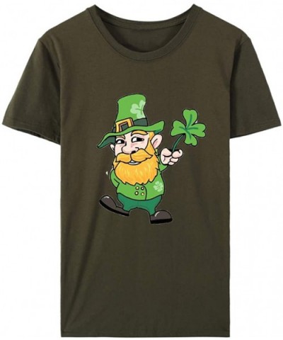 St. Patrick's Day Print Short Sleeve Round Neck Top - H-army Green - CD1953U2I9Y $16.23 Thermal Underwear