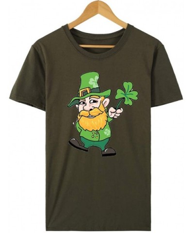 St. Patrick's Day Print Short Sleeve Round Neck Top - H-army Green - CD1953U2I9Y $16.23 Thermal Underwear