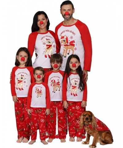 Rudolph Matching Family Costume Pajama - Reindeer Christmas PJs Red Nose Included - Red - CQ192TLRR4L $41.84 Sets