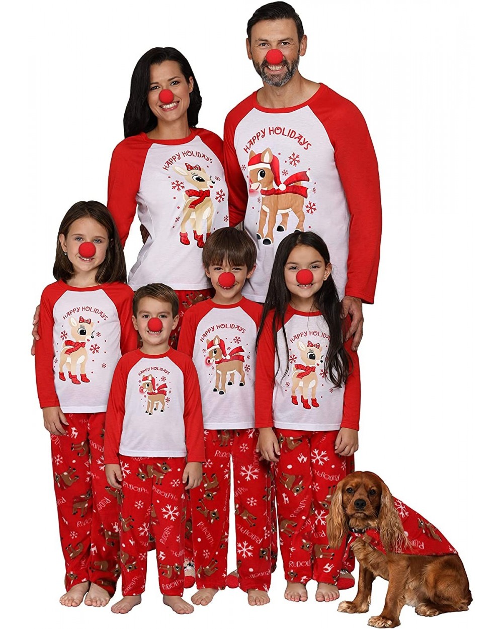 Rudolph Matching Family Costume Pajama - Reindeer Christmas PJs Red Nose Included - Red - CQ192TLRR4L $41.84 Sets