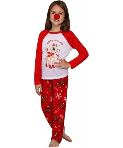 Rudolph Matching Family Costume Pajama - Reindeer Christmas PJs Red Nose Included - Red - CQ192TLRR4L $41.84 Sets