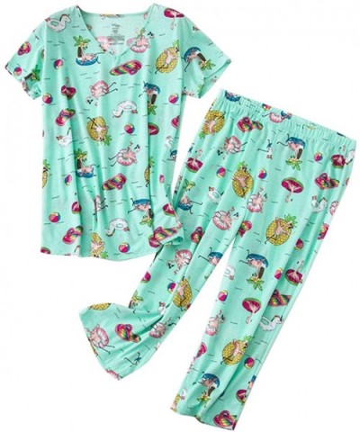 Women's Pajama Sets Short Tops with Capri Pants Cotton Sleepwear Ladies Sleep Sets - Animals - CA18QND50ZC $28.72 Sets