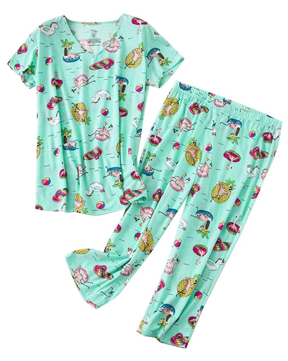 Women's Pajama Sets Short Tops with Capri Pants Cotton Sleepwear Ladies Sleep Sets - Animals - CA18QND50ZC $28.72 Sets