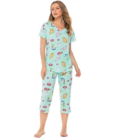 Women's Pajama Sets Short Tops with Capri Pants Cotton Sleepwear Ladies Sleep Sets - Animals - CA18QND50ZC $28.72 Sets