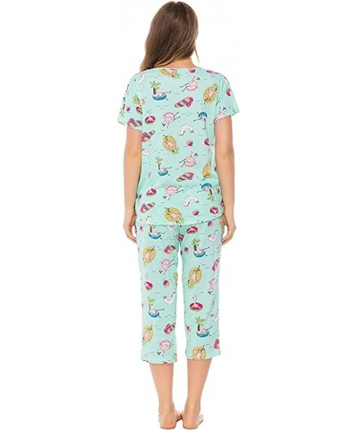 Women's Pajama Sets Short Tops with Capri Pants Cotton Sleepwear Ladies Sleep Sets - Animals - CA18QND50ZC $28.72 Sets