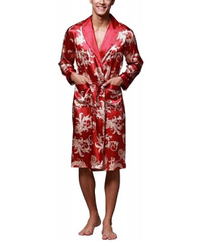 Men's Satin Robe Dragon Luxurious Silk Long Sleeve Spa House Kimono Bathrobe Loungewear - Red - CK18QEXO2UX $40.17 Robes