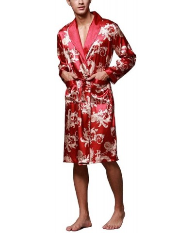 Men's Satin Robe Dragon Luxurious Silk Long Sleeve Spa House Kimono Bathrobe Loungewear - Red - CK18QEXO2UX $40.17 Robes