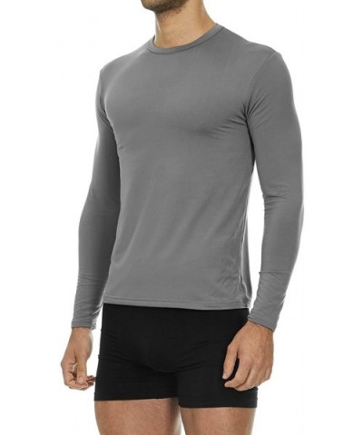 Mens Ultra Soft Thermal Shirt - Compression Baselayer Crew Neck Top - Fleece Lined Long Sleeve Underwear T Shirt - Grey - C91...