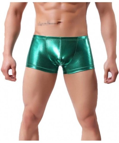 Mens Leather Underwear Sexy Shiny Briefs Pouch Boxer Beach Shorts Pants Zulmaliu - Green - CC18LYW6CZD $17.43 Boxer Briefs