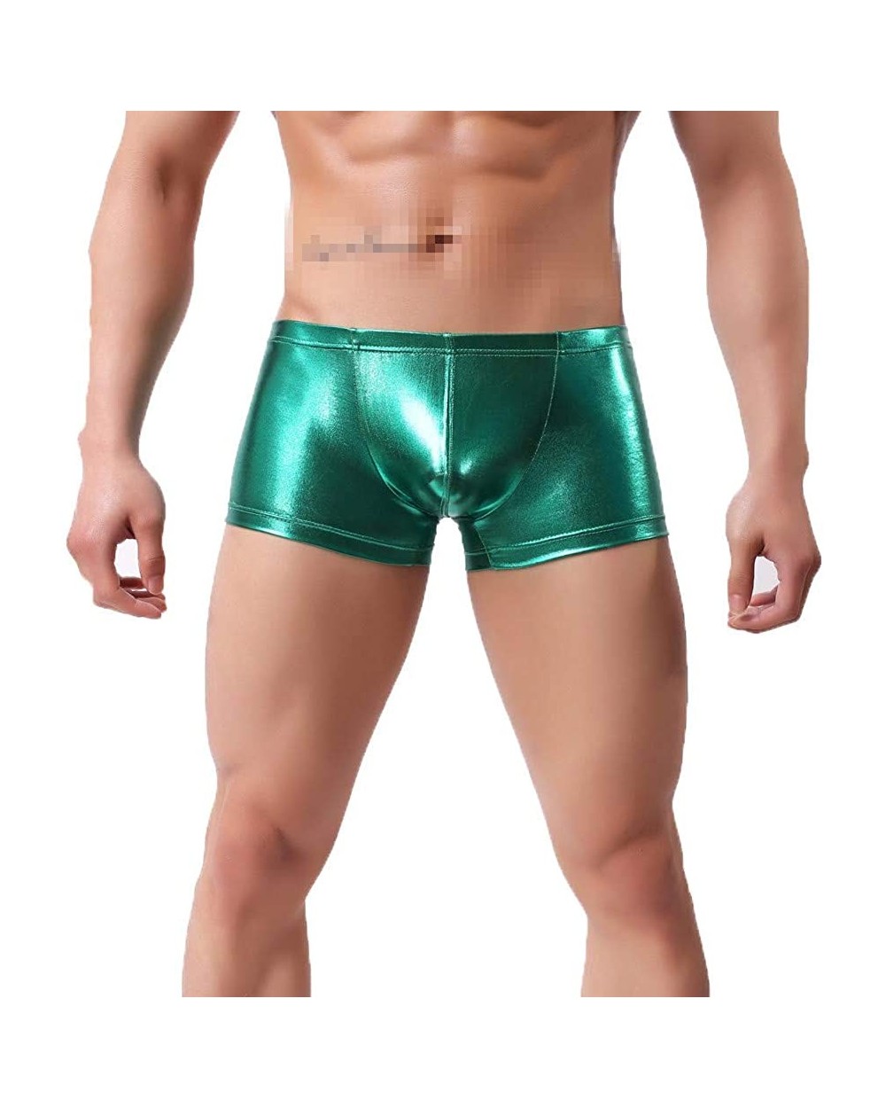 Mens Leather Underwear Sexy Shiny Briefs Pouch Boxer Beach Shorts Pants Zulmaliu - Green - CC18LYW6CZD $17.43 Boxer Briefs