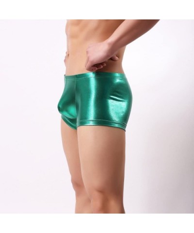 Mens Leather Underwear Sexy Shiny Briefs Pouch Boxer Beach Shorts Pants Zulmaliu - Green - CC18LYW6CZD $17.43 Boxer Briefs