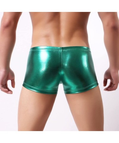 Mens Leather Underwear Sexy Shiny Briefs Pouch Boxer Beach Shorts Pants Zulmaliu - Green - CC18LYW6CZD $17.43 Boxer Briefs