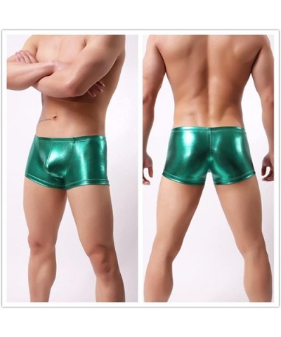 Mens Leather Underwear Sexy Shiny Briefs Pouch Boxer Beach Shorts Pants Zulmaliu - Green - CC18LYW6CZD $17.43 Boxer Briefs