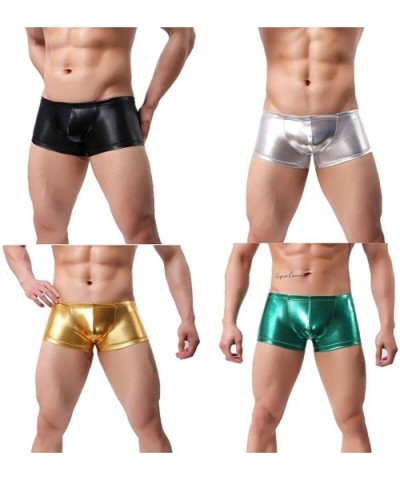 Mens Leather Underwear Sexy Shiny Briefs Pouch Boxer Beach Shorts Pants Zulmaliu - Green - CC18LYW6CZD $17.43 Boxer Briefs