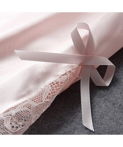 Womens Sexy Pajamas Satin Sling Sleepwear Floral Lingerie Lace Bowknot Nightdress Underwear Set - Pink - CM18S6Y53NQ $13.67 Bras