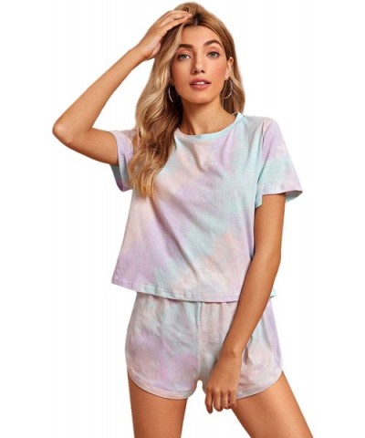 Women's Soft Pajama Sets Tropical Print T Shirt and Short Sleepwear Pjs Sets - Tie Dye Purple - C019CMDURUU $36.38 Sets