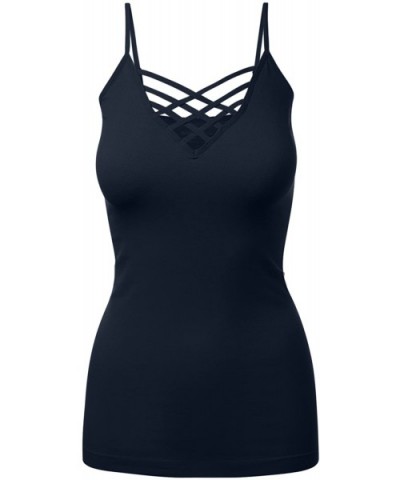 Women's Lattice Front Seamless Cami with Adjustable Strap Tops - 115-midnightnavy - C718DRMW5T5 $18.34 Camisoles & Tanks