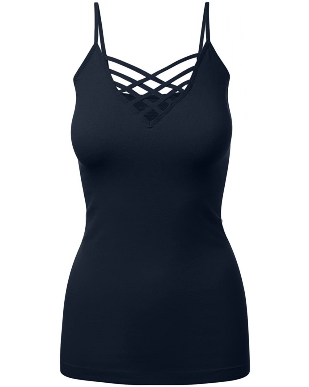 Women's Lattice Front Seamless Cami with Adjustable Strap Tops - 115-midnightnavy - C718DRMW5T5 $18.34 Camisoles & Tanks