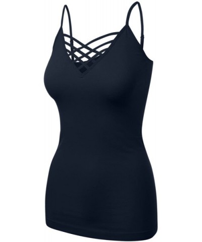 Women's Lattice Front Seamless Cami with Adjustable Strap Tops - 115-midnightnavy - C718DRMW5T5 $18.34 Camisoles & Tanks