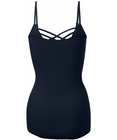 Women's Lattice Front Seamless Cami with Adjustable Strap Tops - 115-midnightnavy - C718DRMW5T5 $18.34 Camisoles & Tanks