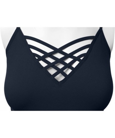 Women's Lattice Front Seamless Cami with Adjustable Strap Tops - 115-midnightnavy - C718DRMW5T5 $18.34 Camisoles & Tanks