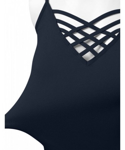 Women's Lattice Front Seamless Cami with Adjustable Strap Tops - 115-midnightnavy - C718DRMW5T5 $18.34 Camisoles & Tanks