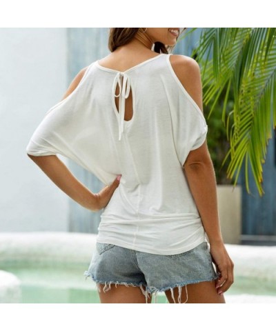 Women's Casual Summer Loose Shirt Cold Shoulder Top - White - C119CDNR76U $41.80 Thermal Underwear