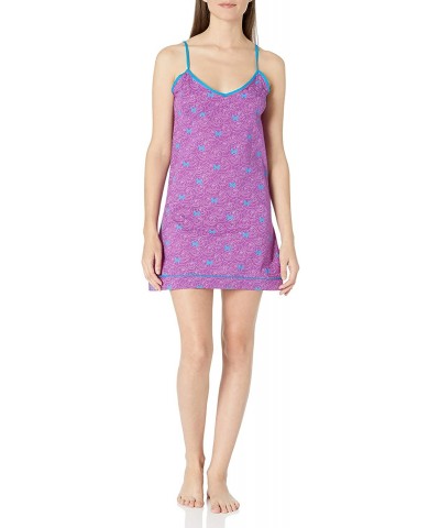 Women's Semi Sheer Woven Sleep Camisole - Fuchsia/Blue - CS12ELY82UH $13.80 Nightgowns & Sleepshirts