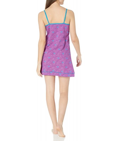 Women's Semi Sheer Woven Sleep Camisole - Fuchsia/Blue - CS12ELY82UH $13.80 Nightgowns & Sleepshirts