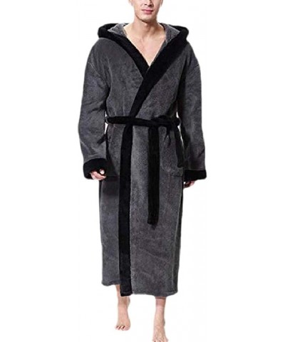 Men Hooded Soft Spa Full-Length Warm Bathrobe Soft Robe Long Bathrobe - Grey - CR192QYIZYO $70.55 Robes