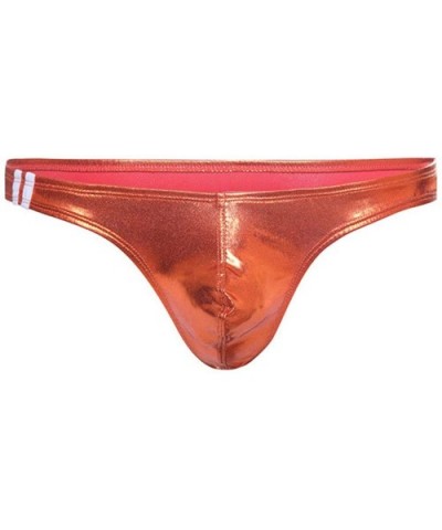 Sexy Men Plus Size PU Shiny U Convex Pouch Briefs G Strings Bikini Underwear Low Rise Jocks Thongs Wear - Orange - CM193IEHWD...