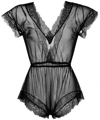 Sexy Lingerie for Women Plus Size Open Back Hollow Pajamas Women Lace Underwear Thongs Jumpsuit Bodysuit Lingerie Black - C11...