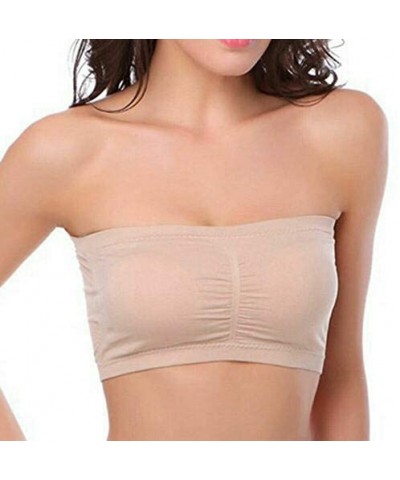 Women's Bandeau Bra Ice Silks Air Bra Tube Top Comfortable Strapless Breathable Soft Tube Top - Skin Color - CG1994CLZS2 $34....