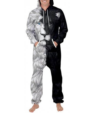 Unisex 3D Print Jumpsuits Galaxy Animal Hooded One Piece Pajama - Blue Eyes Lion - CF18YSQKQIN $74.25 Sleep Sets