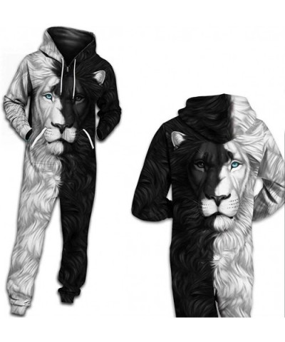 Unisex 3D Print Jumpsuits Galaxy Animal Hooded One Piece Pajama - Blue Eyes Lion - CF18YSQKQIN $74.25 Sleep Sets