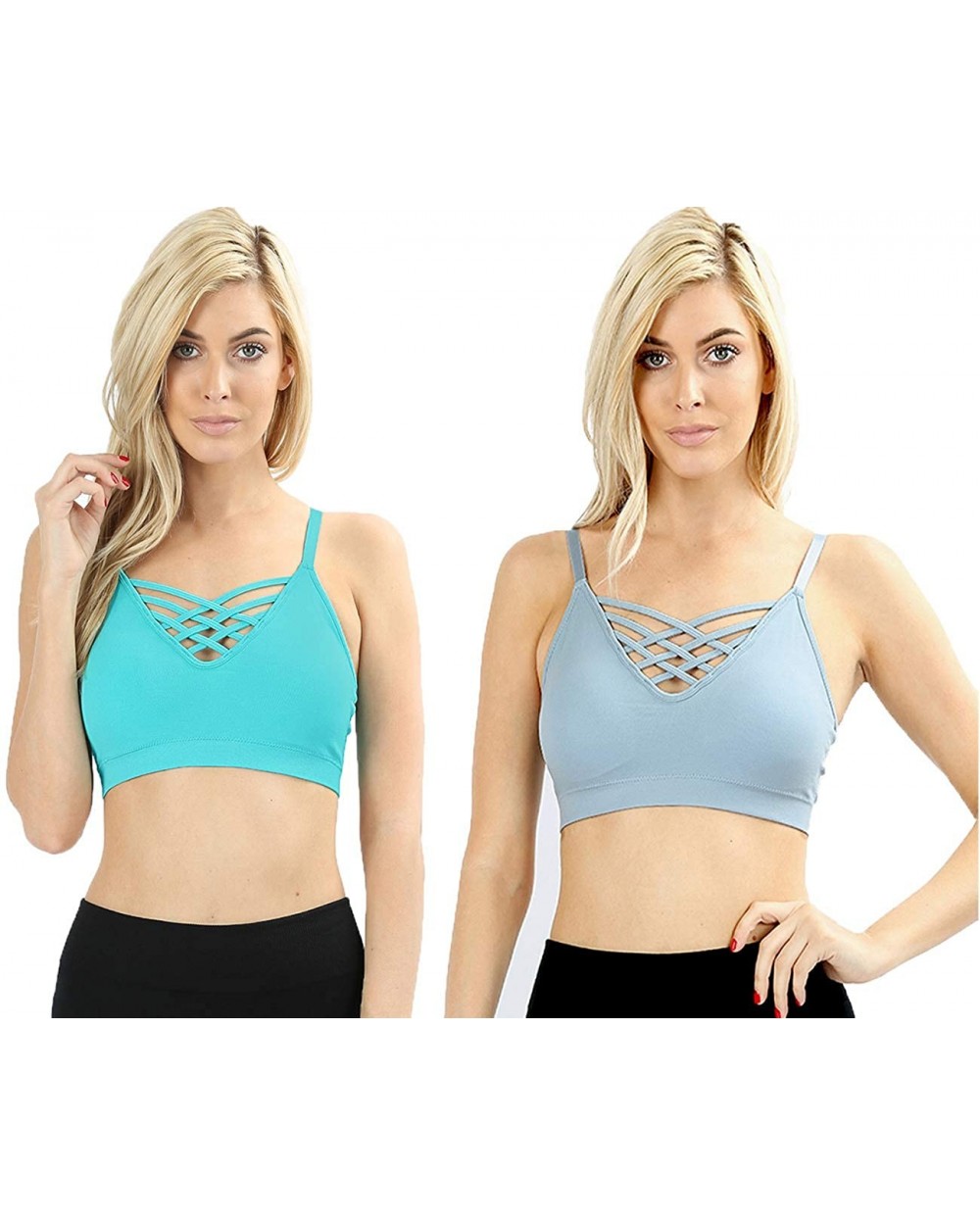 Women's Sexy Cross Strappy Wirefree Sports Bra Bralette with Removable Pads - 2pk Ashmint Ashblue - CJ18U9MTQWE $37.25 Bras