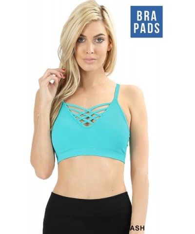 Women's Sexy Cross Strappy Wirefree Sports Bra Bralette with Removable Pads - 2pk Ashmint Ashblue - CJ18U9MTQWE $37.25 Bras