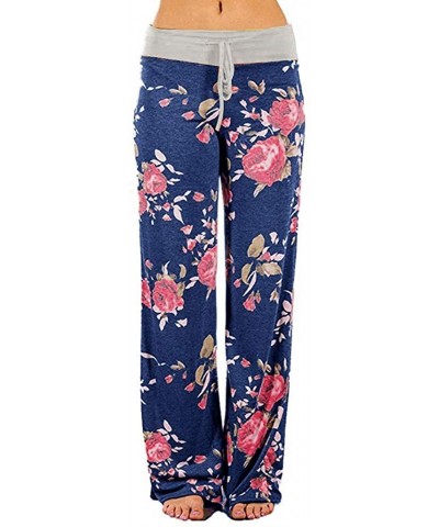 2020 Women Comfy Stretch Floral Print Pant High Waist Drawstring Palazzo Wide Leg Pajama Sleep Yoga Casual Pants - 613gray - ...