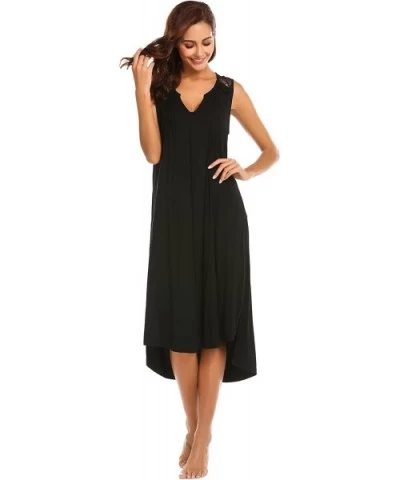 Women Sleep Dress V-Neck Sleeveless Nightgown Pleated High Low Pajamas Nightdress - Black - CP18ED5UD97 $36.98 Nightgowns & S...