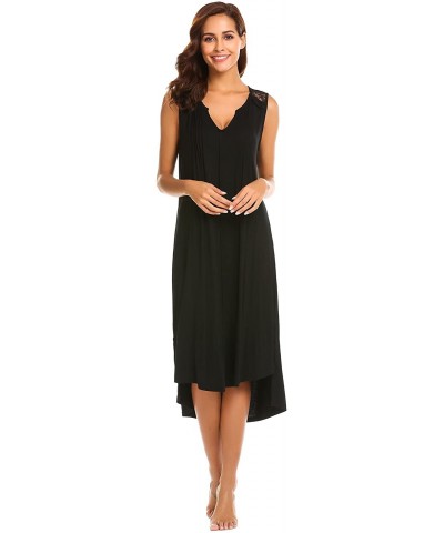 Women Sleep Dress V-Neck Sleeveless Nightgown Pleated High Low Pajamas Nightdress - Black - CP18ED5UD97 $36.98 Nightgowns & S...