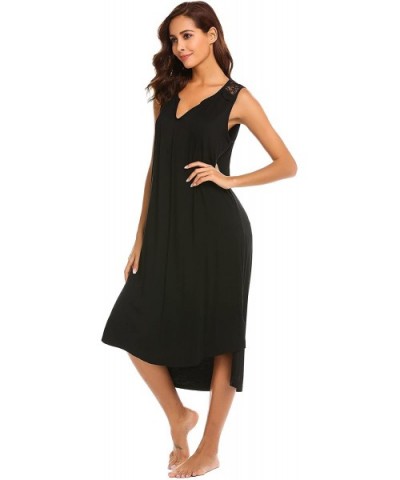 Women Sleep Dress V-Neck Sleeveless Nightgown Pleated High Low Pajamas Nightdress - Black - CP18ED5UD97 $36.98 Nightgowns & S...