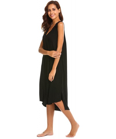 Women Sleep Dress V-Neck Sleeveless Nightgown Pleated High Low Pajamas Nightdress - Black - CP18ED5UD97 $36.98 Nightgowns & S...