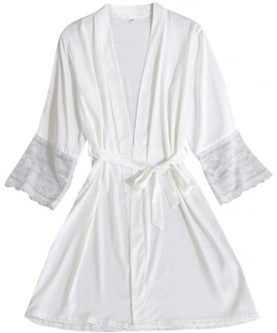 Women's Robes Pure Color Kimono Satin Robes Sexy Bathrobe Bride Party Loungewear Sleepwear with Belt - White - CN194CT78HO $1...